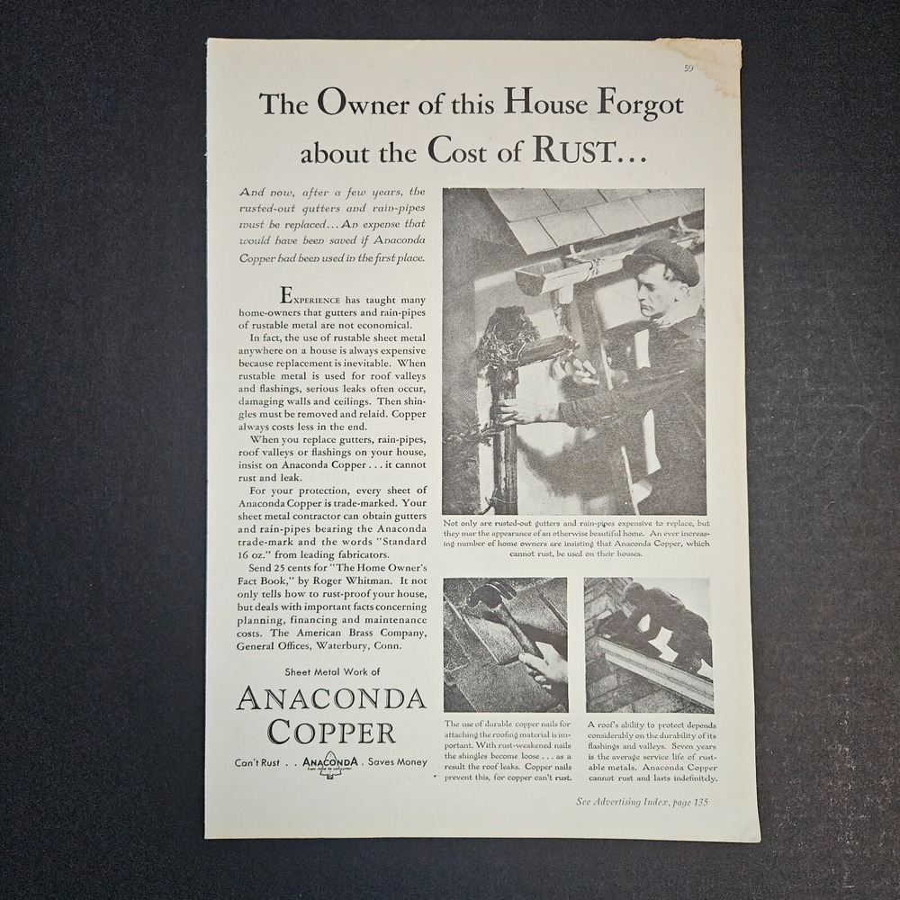 1930 Anaconda Copper Sheet‎ Metal Full Page Black & White Vintage Print Ad